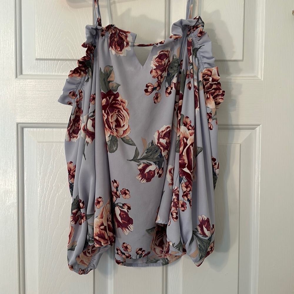 Rue21, Size L, Off-The-Shoulder, Light Pastel Purple, Burgundy Flowers, Dressy